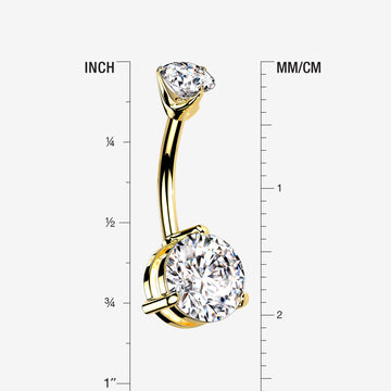 Detail View 1 of 14 Karat Gold Brilliant Sparkle Double Prong Belly Button Ring-Clear Gem